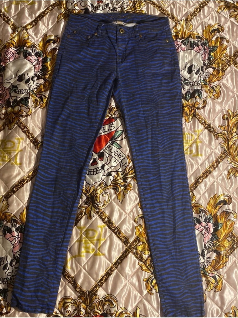 Michael Kors Blue and Black Zebra-Print Skinny Jeans